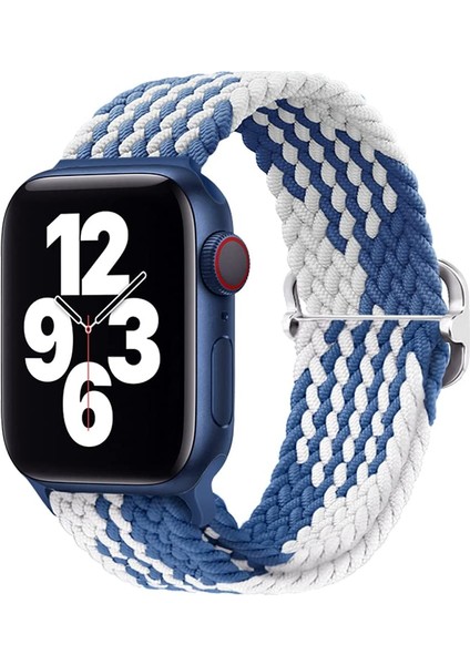 Apple Watch Uyumlu Kordon 3 4 5 6 7 Se 38MM 40MM 41MM Örgü Tokalı Kordon Mavi Beyaz New