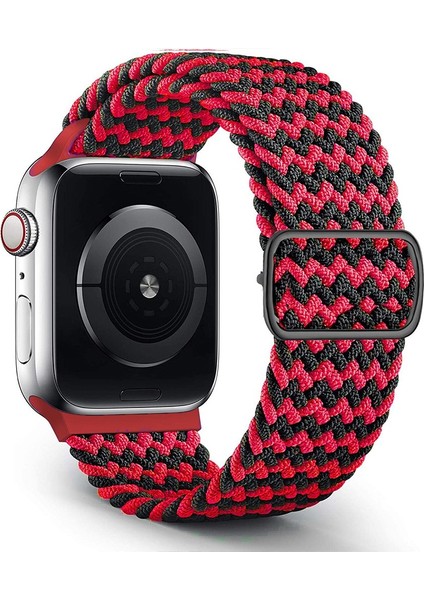 Apple Watch Uyumlu Kordon 3 4 5 6 7 Se 38MM 40MM 41MM Örgü Tokalı Kordon Kırmızı Siyah