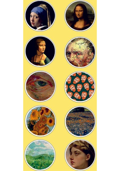 Ünlü Tablolar Yuvarlak Sticker (4x4 cm 24 Adet)