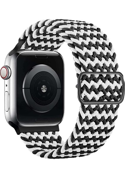 Apple Watch Uyumlu Kordon 3 4 5 6 7 Se 38MM 40MM 41MM Örgü Tokalı Kordon Siyah Beyaz