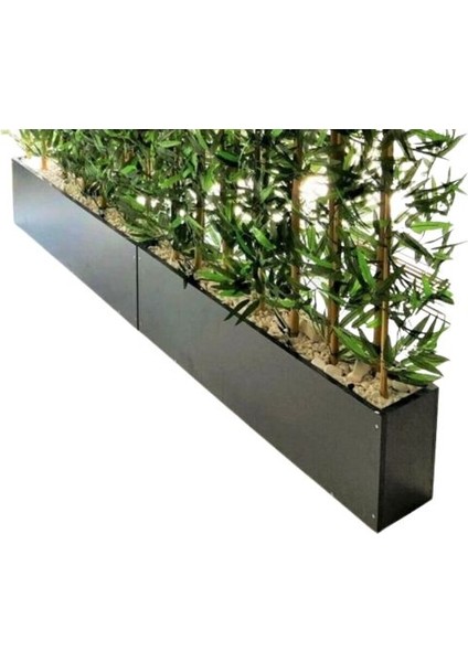 Yapay Bambu Ağacı 2 Metre Boyundadır . 2 Adet Ahşap Antrasit Gri Saksıda Bamboo