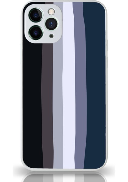 Apple iPhone 11 Pro Max Kapak Kamera Korumalı Cam Kılıf - Beyaz Mavi