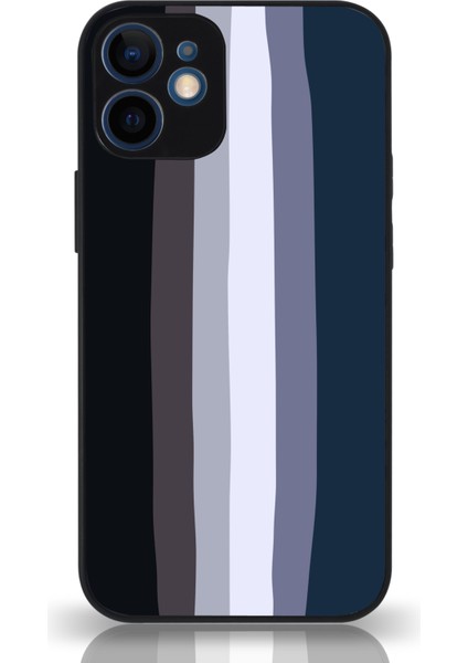 Apple iPhone 12 Mini Kapak Kamera Korumalı Cam Kılıf - Siyah Mavi