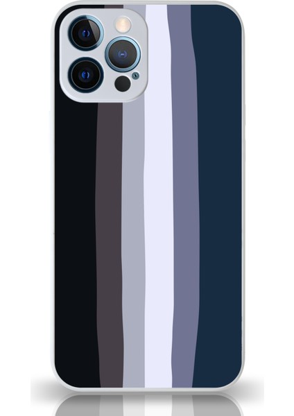 Apple iPhone 12 Pro Max Kapak Kamera Korumalı Cam Kılıf - Beyaz Mavi