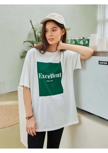 Kadın Oversize Excellent Baskılı T-Shirt