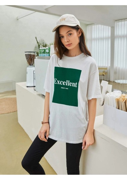 Kadın Oversize Excellent Baskılı T-Shirt