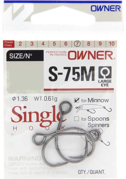 S-75M Single For Minnow Large Eye Black Chrome Olta Iğnesi