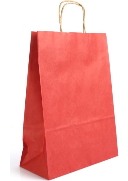 Büküm Saplı Kraft Kağıt Çanta Kırmızı 20X10X22(25'LI) fiyatları