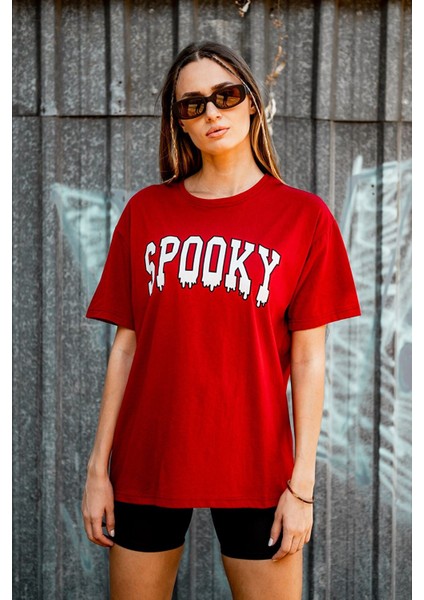 Spooky Baskılı Oversize Tasarım Tshirt