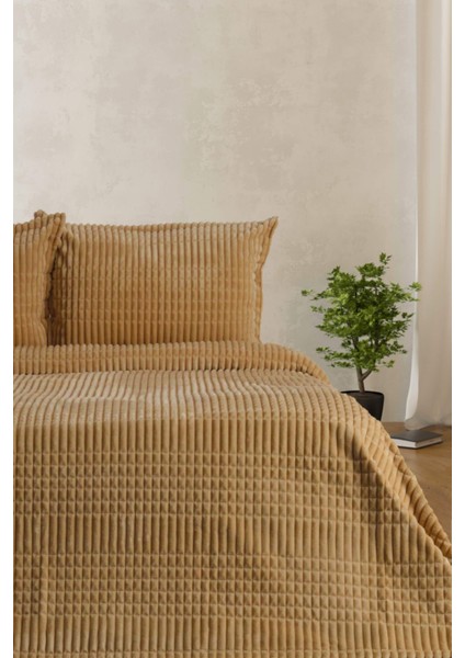 Merinos Modern Line 3 Parça Battaniye Seti - Hardal