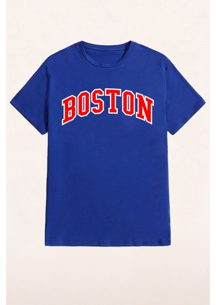 Mavi Boston Baskılı Tasarım Tshirt fiyatları