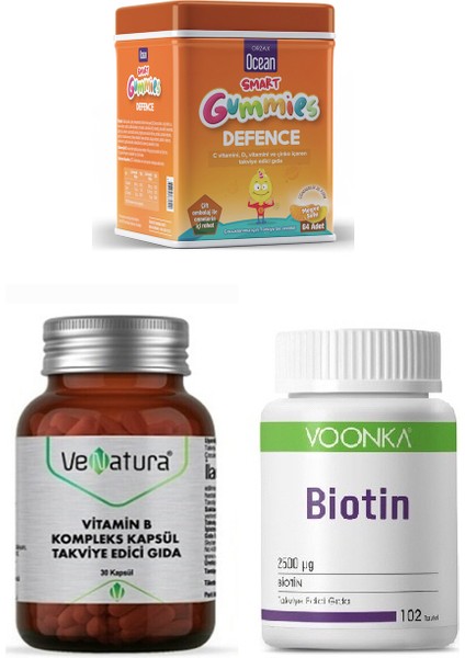 Smart Gummies Defence 64 Çiğneme T.+Vitamin B Kompleks 30 Kapsül+Biotin 102 Tablet