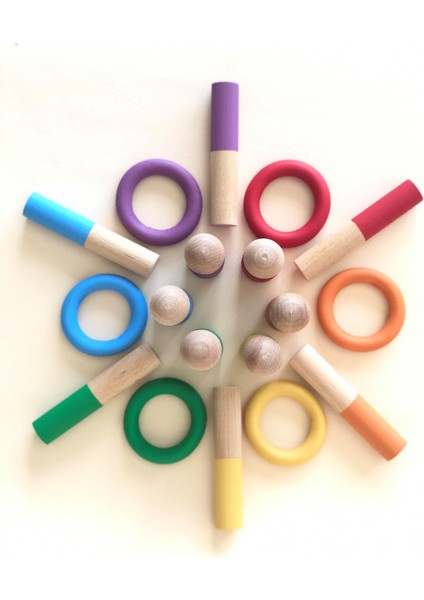 Waldorf Ahşap Oyuncak Renkli Peg Bebek Halka Çubuk Eğitici Set fiyatları