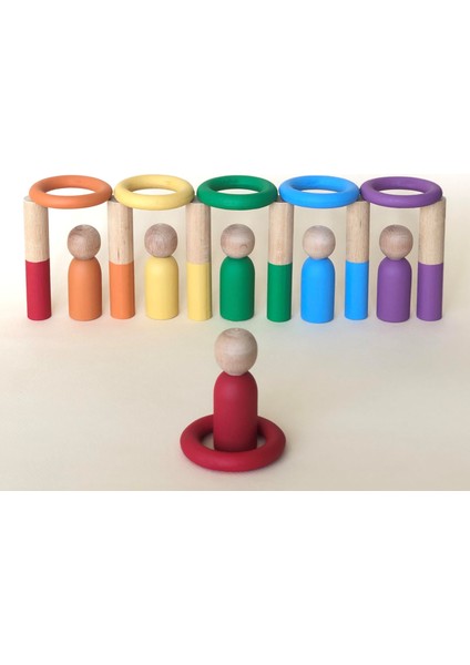 Waldorf Ahşap Oyuncak Renkli Peg Bebek Halka Çubuk Eğitici Set modelleri