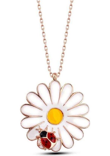 Uğur Böceği Papatya Tasarımlı 925 Ayar Gümüş Kolye Rose