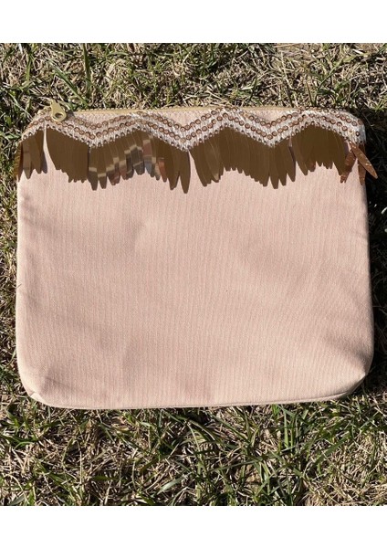 Pul Payet Şeritli Tasarım Portföy Clutch El Çantası