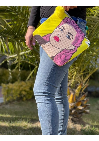 Gönülden Tasarım Çılgın Görsel Kadın Retro Portföy Clutch El Çantası