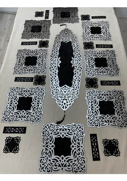 Sehara/kadife 8 Kişilik 25 Parça Yemek Sunum Takımı/siyah/gümüş
