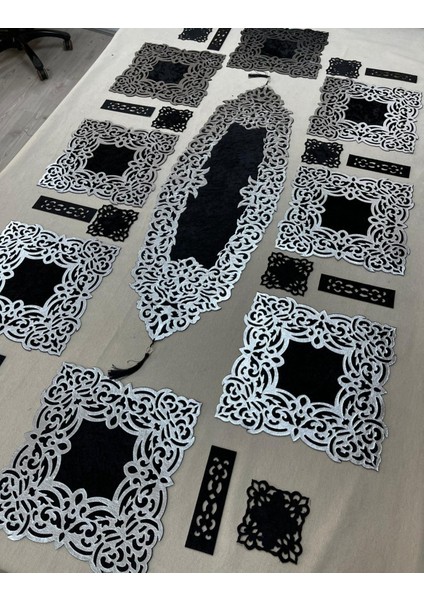 Sehara/kadife 8 Kişilik 25 Parça Yemek Sunum Takımı/siyah/gümüş