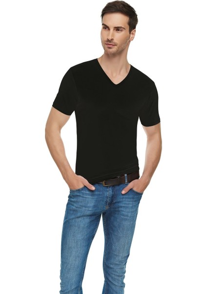 Tutku 3'lü Erkek Beyaz Ribana V Yaka Fanila