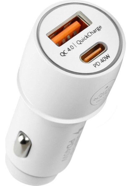 Cc4.0 QC40 40W 5V 4 Amper Type C - USB Araç Şarj Başlığı Beyaz