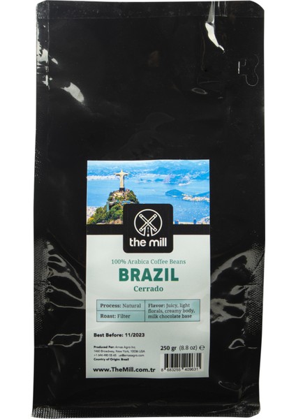 The Mill Brazil Cerrado Çekirdek Kahve 250 gr - Ustalıkla Kavrulmuş Bütün Kahve Çekirdeği -  Tropikal Meyveleri Hatırlatan Pürüzsüz Lezzet - Filtre ve Kahve Makinelerine Uygun