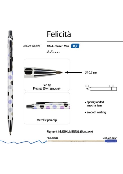 Bruno Visconti "Felicita" Tükenmez Kalem -Mavi- 0.7 Mm. Kutulu-Metal Gövde (Renkli Noktalar)