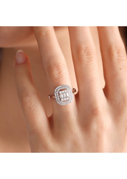 Beyaz Altın Baget Yüzük Çift Sıra fiyatları