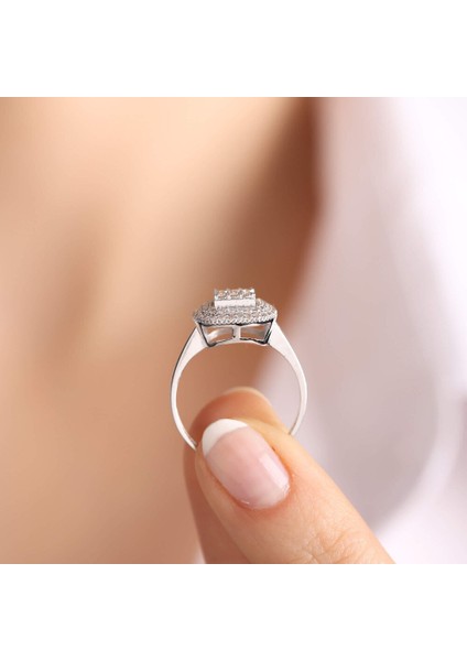 Beyaz Altın Baget Yüzük Çift Sıra modelleri