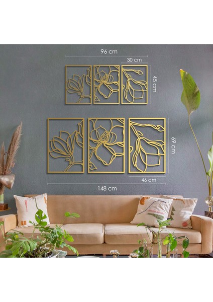 Floral Line Art 3'lü Set Metal Modern Duvar Tablosu - Ev Dekorasyonları - 30 x 45 cm - APT529