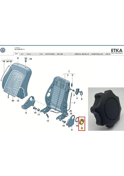 Amarok (2010 -- 2016) Sırt Koltuk Ayar Kolu. 6R0881671D / 1J0881671F fiyatları