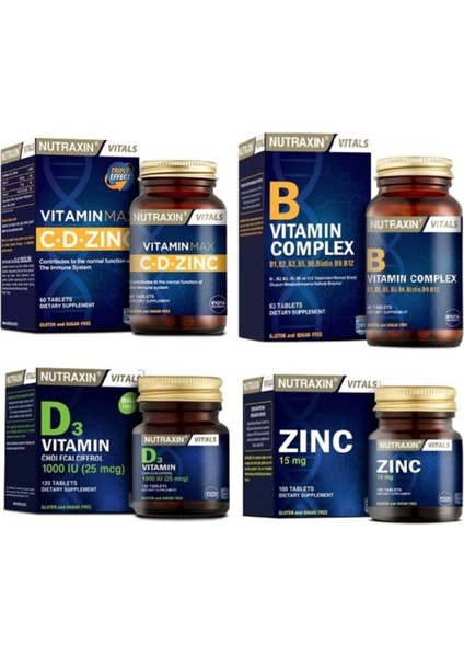 Vitamin Max 60 Tablet + B Vitamini 60 Tablet + D3 Vitamini 120 Tablet + Çinko 100 Tablet