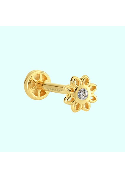 Altın Çiçek Tragus Piercing 14 Ayar
