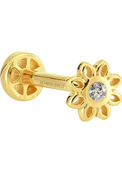 Altın Çiçek Tragus Piercing 14 Ayar