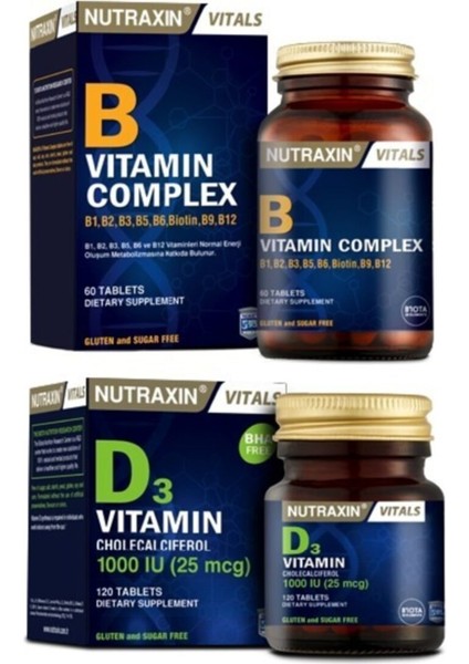 Vitamin ve Mineral Takviyesi D3 Vitamini 120 Tablet + B Vitamini 60 Tablet