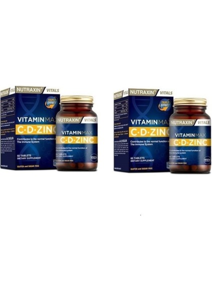 Vitamin C Vitamin D, Çinko 3 Güçlü Bileşen 60 Tablet X2 Adet