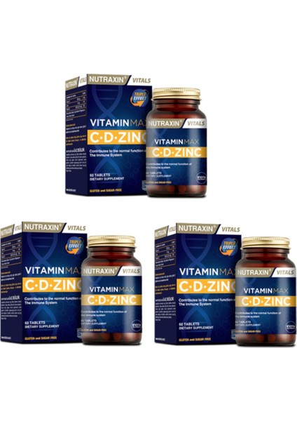 Vitamin Max ( C Vitamini , D Vitamini ve Çinko Takviyesi ) 60 Tablet X3 Adet