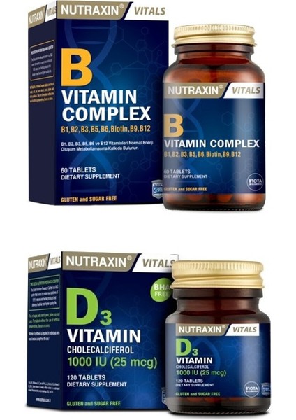 Vitamin ve Mineral Takviyesi D3 Vitamini 120 Tablet + B Vitamini 60 Tablet
