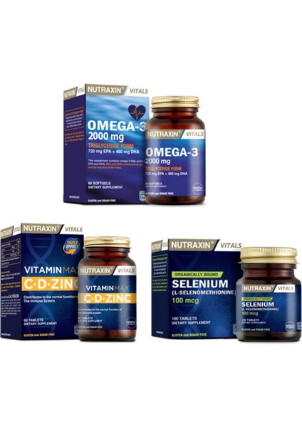 Omega 3 2000 Mg 60 Kapsül+ Vitamin Max (C,d,zinc) 60 Tablet + Selenium 100 Mcg 100 Tablet