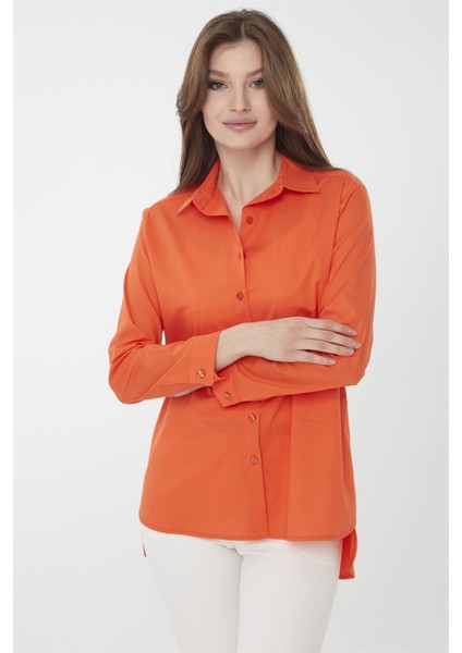 Kadın Koton Uzun Gömlek Turuncu