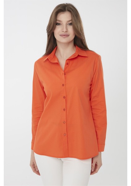 Kadın Koton Uzun Gömlek Turuncu fiyatları