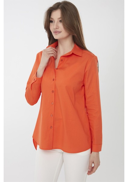 Kadın Koton Uzun Gömlek Turuncu modelleri