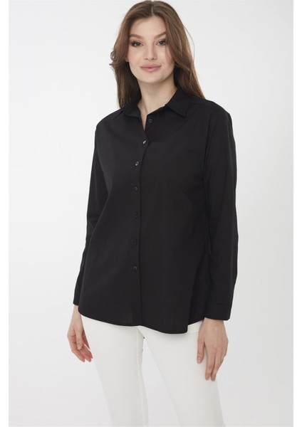Kadın Koton Uzun Gömlek Siyah
