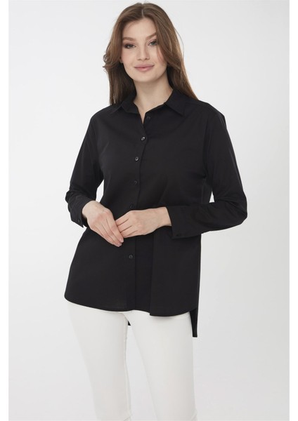 Kadın Koton Uzun Gömlek Siyah modelleri