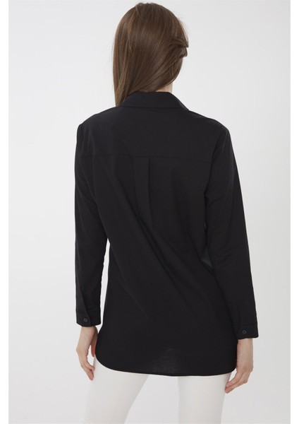 Kadın Koton Uzun Gömlek Siyah fırsatları