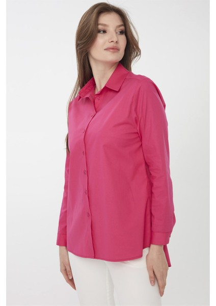 Kadın Koton Uzun Gömlek Fuşya fiyatları