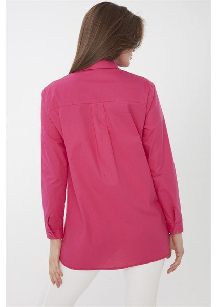 Kadın Koton Uzun Gömlek Fuşya modelleri