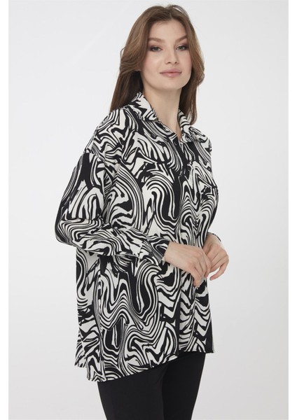 Kadın Zebra Desenli Gömlek Siyah fiyatları