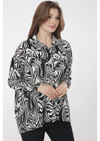 Kadın Zebra Desenli Gömlek Siyah modelleri