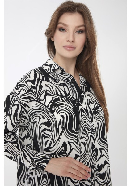Kadın Zebra Desenli Gömlek Siyah fırsatları